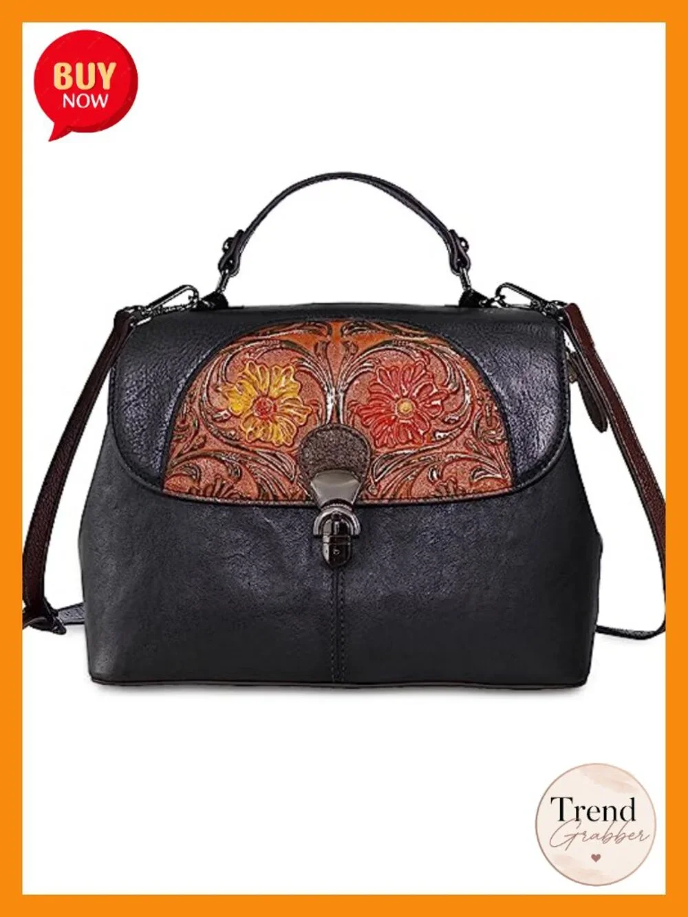 Genuine Leather Satchel Handbag Handmade Embossed Vintage Crossbody Purse Top